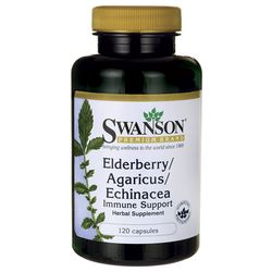 Swanson Elderberry/ Agaricus/ Echinacea Immune Support (Bezinka, pečárka, echinacea, podpora imunity), 120 kapslí