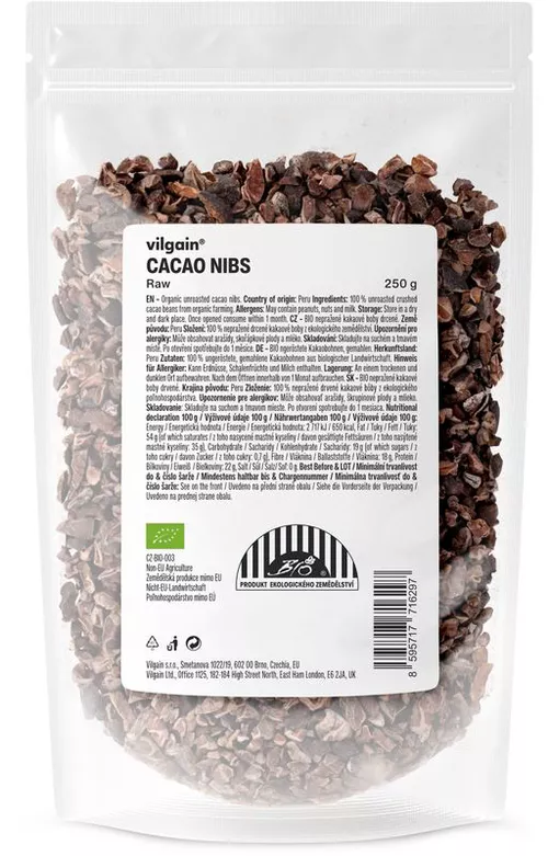 Vilgain Kakaové boby drcené BIO neslazené 250 g
