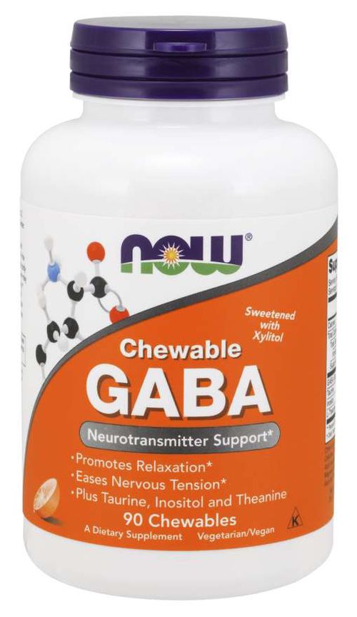 Now® Foods NOW GABA (kyselina gama-aminomáselná) 500 mg + Taurin, Inositol a L-Theanin, 90 žvýkacích kapslí