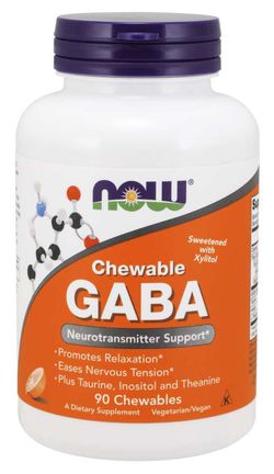 Now® Foods NOW GABA (kyselina gama-aminomáselná) 500 mg + Taurin, Inositol a L-Theanin, 90 žvýkacích kapslí