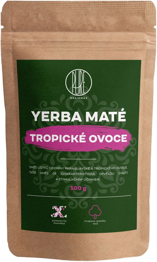 BrainMax Pure Organic Yerba Maté - Tropické ovoce, 500 g