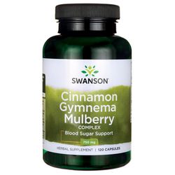 Swanson Cinnamon Gymnema Mulberry Complex (komplex moruše, skořice, gymnema), 120 kapslí
