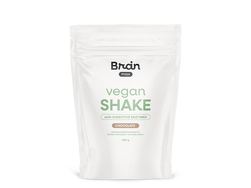 BrainMax Vegan Shake with Digestive Enzymes, Chocolate, 500 g