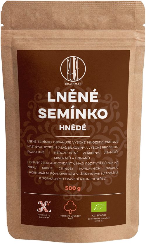 BrainMax Pure Lněné semínko (hnědé) BIO, 500 g *CZ-BIO-001 certifikát