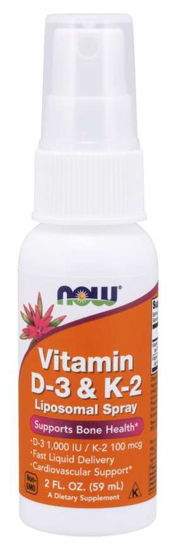 NOW® Foods NOW Liposomal Vitamin D3 & K2 (1000 IU/100 mcg), 79 dávek, lipozomální vitamín D3 a K2 ve spreji, 59 ml