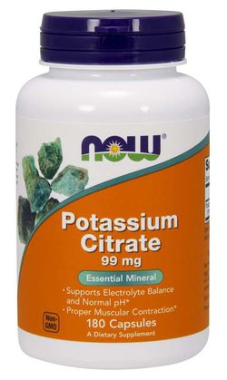 NOW® Foods NOW Potassium Citrate (draslík jako citrát draselný), 99 mg, 180 rostlinných kapslí