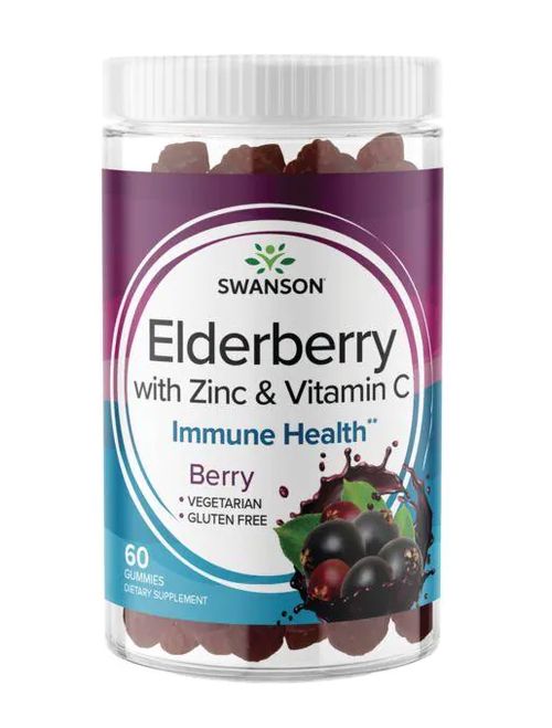 Swanson Elderberry gummimes, Bezinka s vitamínem C a zinkem, 60 gumových bonbónů