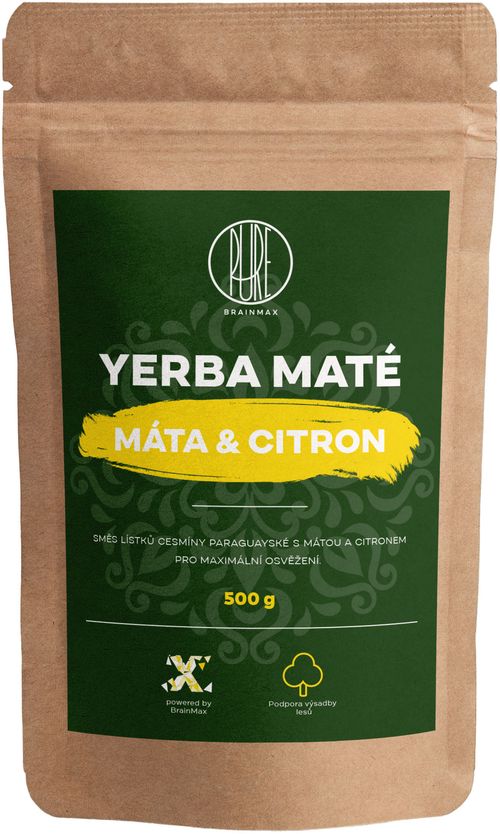 BrainMax Pure Organic Yerba Maté - Máta & Citrón, 500 g