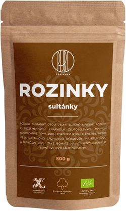 BrainMax Pure Rozinky Sultánky sušené BIO, 500g *CZ-BIO-001 certifikát