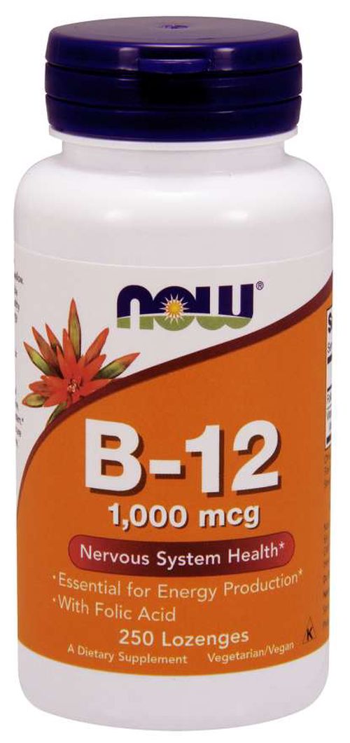 NOW® Foods NOW Vitamin B12 with Folic Acid (Vit B12 a Kyselina listová), 1000 mcg, 250 pastilek