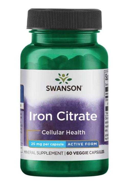 Swanson Iron Citrate (železo), 25 mg, 60 rostlinných kapslí