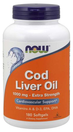 NOW® Foods NOW Cod Liver Oil (olej z tresčích jater), 1000 mg, 180 softgel kapslí