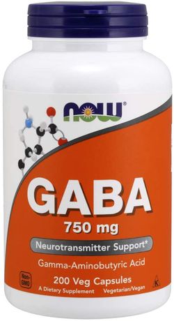 NOW® Foods NOW GABA (kyselina gama-aminomáselná) 750 mg, 200 rostlinných kapslí