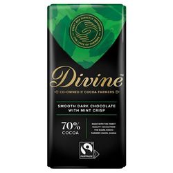 Divine Chocolate - Hořka čokoláda s mátovým olejem a křupinkami 70%, 90g