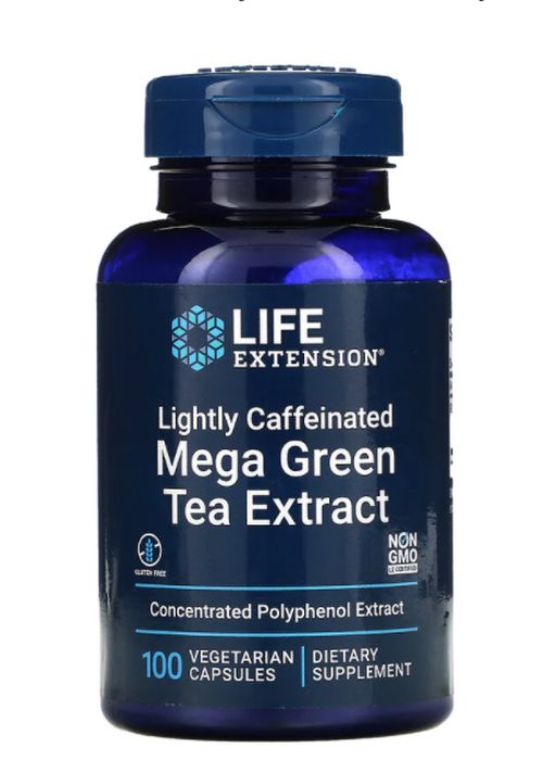 Life Extension Caffeinated Mega Green Tea Extract, extrakt ze zeleného čaje s kofeinem, 100 rostlinných kapslí